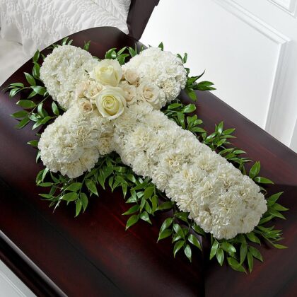 Funeral Cross All White For Casket